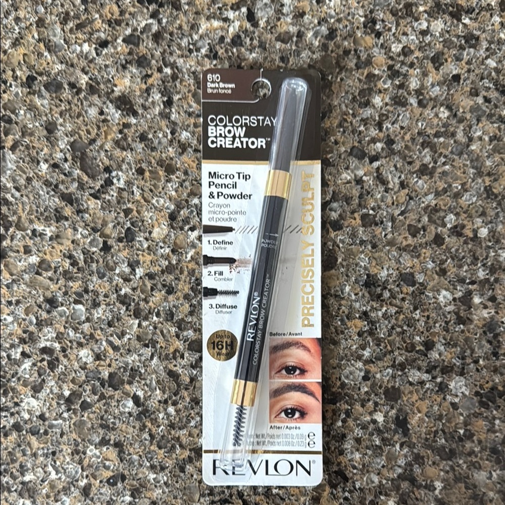 NEW Revlon Colorstay Brow Creator #610 Dark Brown Eyebrow Pencil Powder & Brush